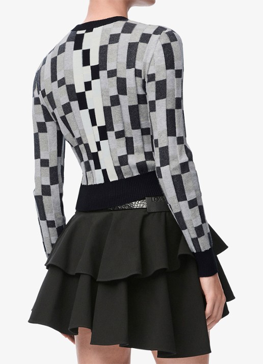 LOEWE Anagram fijngebreide crop top met flock logoprint - achterkant grijs