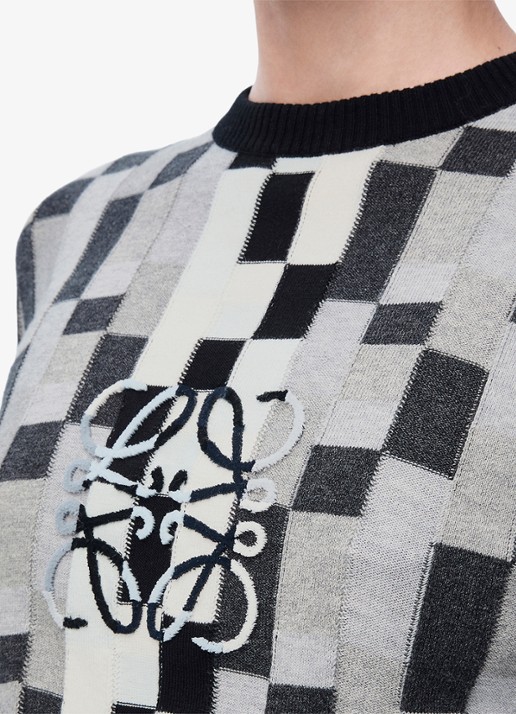 LOEWE Anagram fijngebreide crop top met flock logoprint - detail 5 grijs