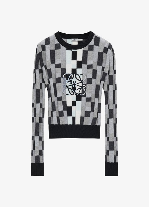 LOEWE Anagram fijngebreide crop top met flock logoprint - voorkant 2 grijs