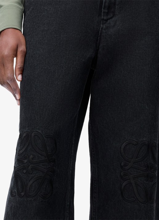 LOEWE Anagram high waist loose fit jeans met logoborduring - detail 3 zwart