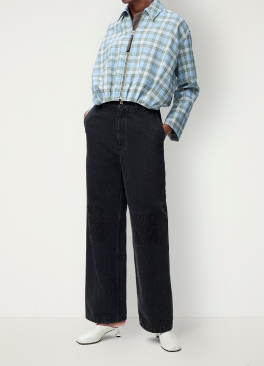 LOEWE Anagram high waist loose fit jeans met logoborduring - voorkant 5 zwart