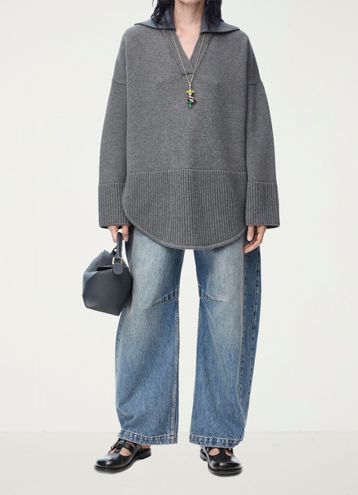 LOEWE Anagram high waist loose fit jeans met medium wassing - voorkant 4 indigo