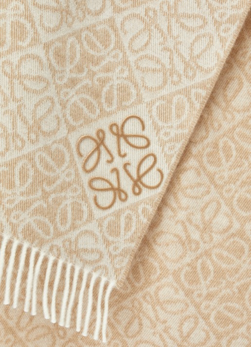 LOEWE Anagram sjaal in kasjmierblend met logo 180 x 38 cm - detail 2 beige