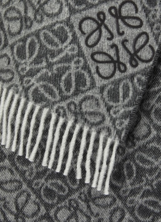 LOEWE Anagram sjaal in kasjmierblend met logo 180 x 38 cm - detail grijs