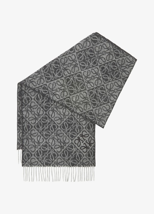 LOEWE Anagram sjaal in kasjmierblend met logo 180 x 38 cm - voorkant 2 grijs