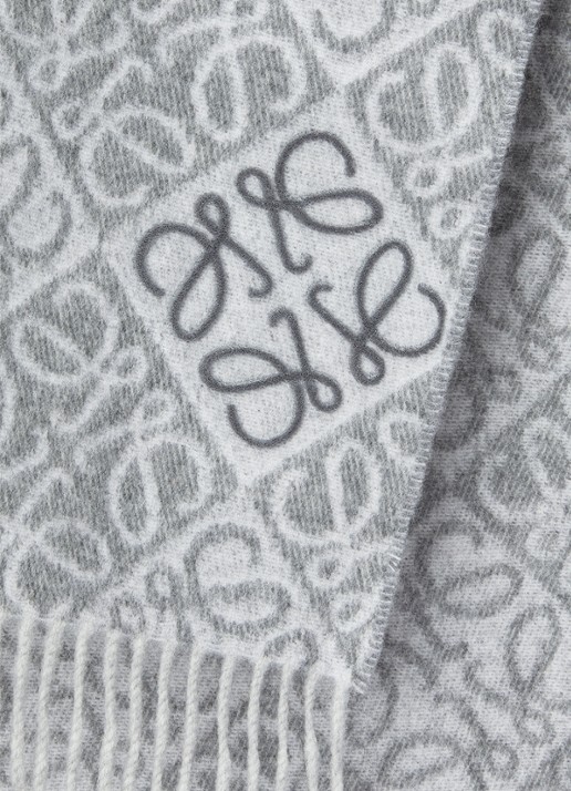 LOEWE Anagram sjaal in kasjmierblend met logo 180 x 38 cm - detail 3 grijs