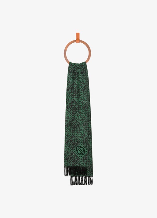LOEWE Anagram sjaal in kasjmierblend met logo 180 x 38 cm - voorkant 2 groen