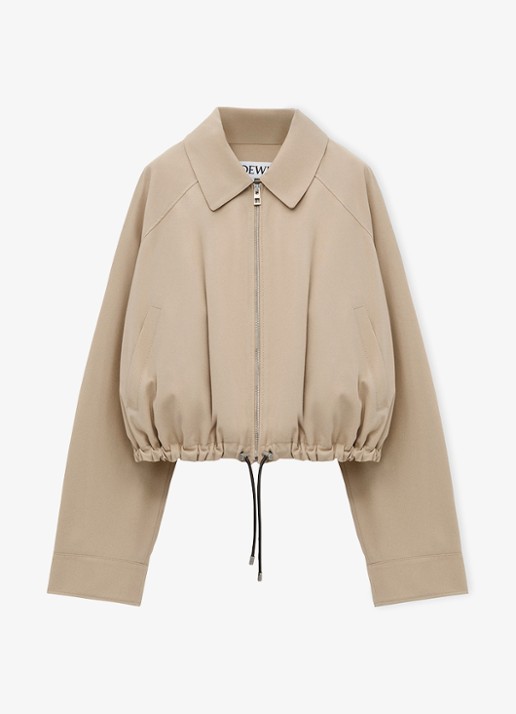 LOEWE Balloon oversized cropped bomberjack met logoborduring - voorkant 2 beige