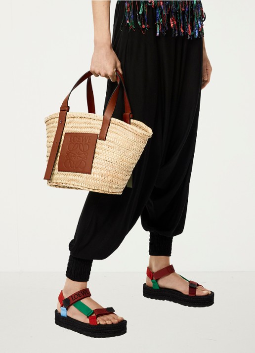 LOEWE Basket handtas met kalfsleren details - voorkant 3 camel