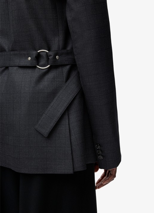 LOEWE Blazer van wol met ceintuur - detail 4 donkergrijs