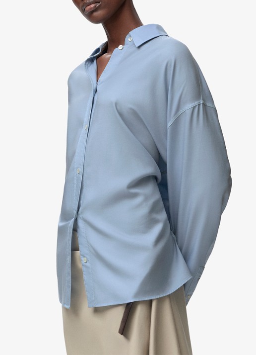 LOEWE Blouse in zijdeblend met plooidetails - detail 5 donkerblauw