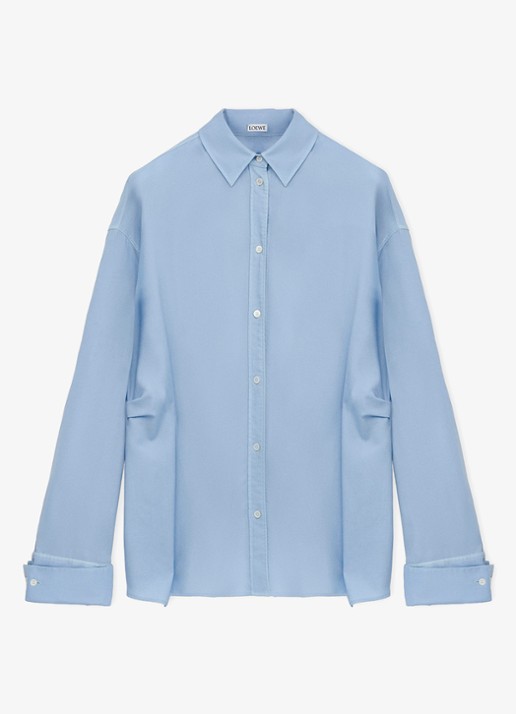 LOEWE Blouse in zijdeblend met plooidetails - voorkant 2 donkerblauw