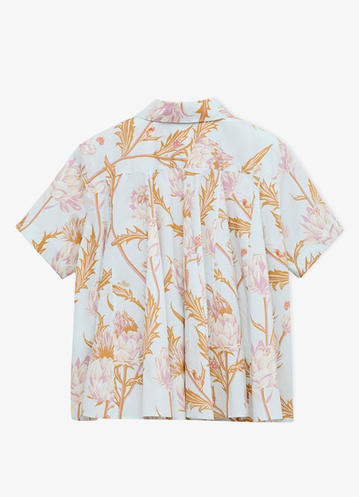 LOEWE Blouse met bloemenprint en borstzak - detail 6 lichtblauw