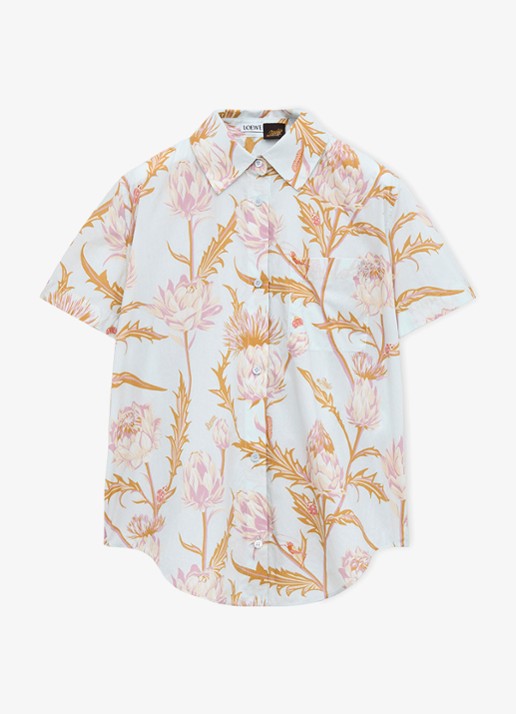 LOEWE Blouse met bloemenprint en borstzak - voorkant 2 lichtblauw