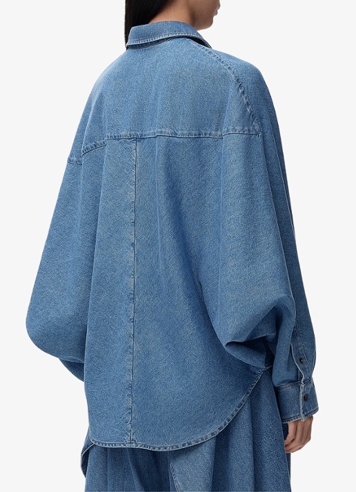 LOEWE Blouse van denim met logoborduring - achterkant 5 indigo