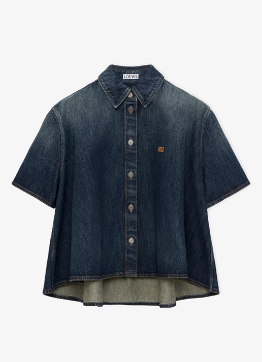 LOEWE Blouse van denim - voorkant 4 donkerblauw