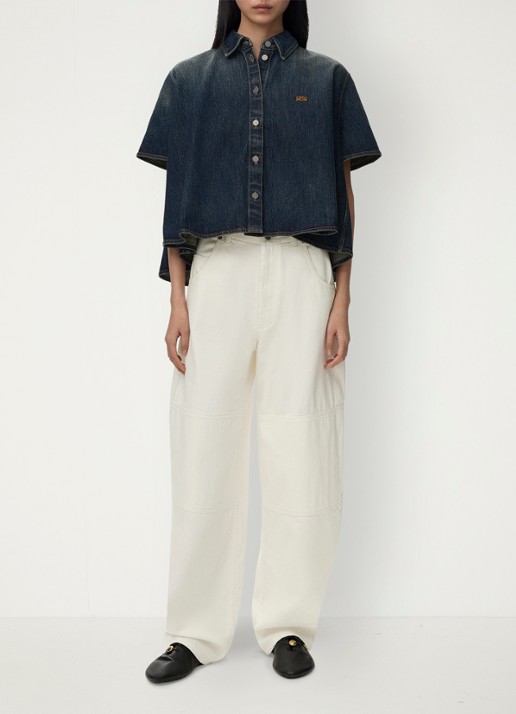 LOEWE Blouse van denim - voorkant 5 donkerblauw