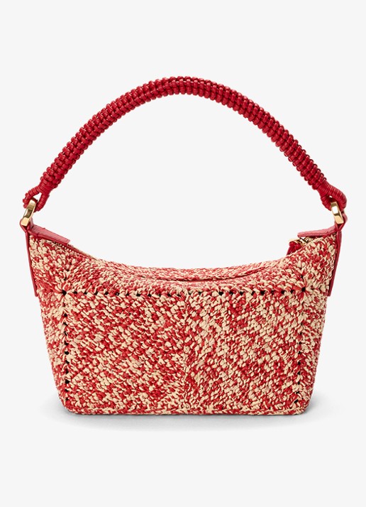 LOEWE Cala Mini handtas van raffia met kalfsleren details - achterkant 8 rood