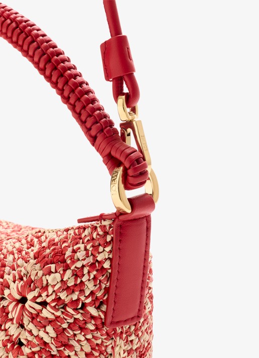 LOEWE Cala Mini handtas van raffia met kalfsleren details - detail 7 rood