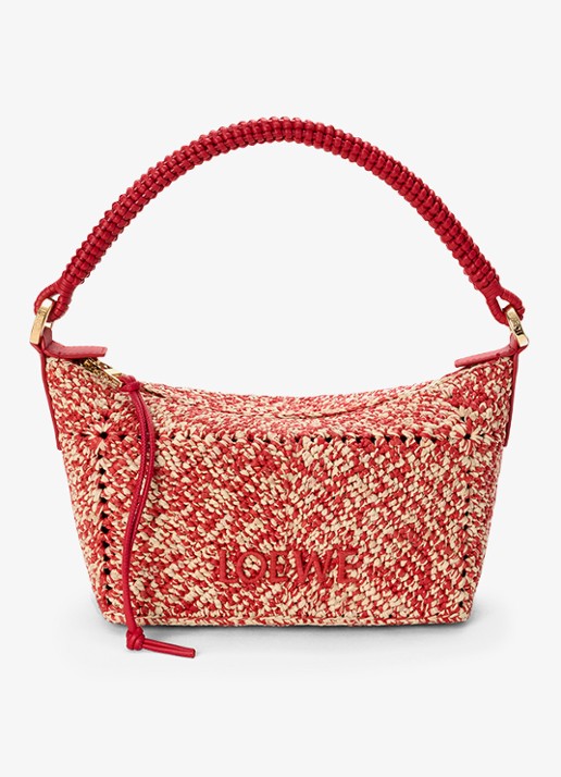 LOEWE Cala Mini handtas van raffia met kalfsleren details