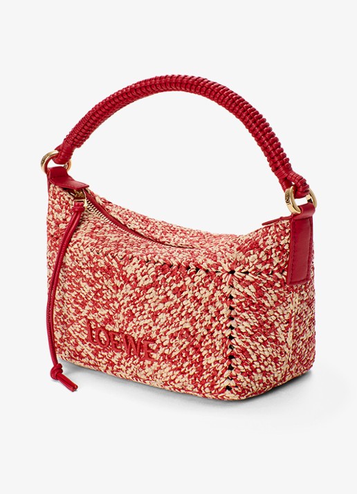 LOEWE Cala Mini handtas van raffia met kalfsleren details - voorkant 2 rood