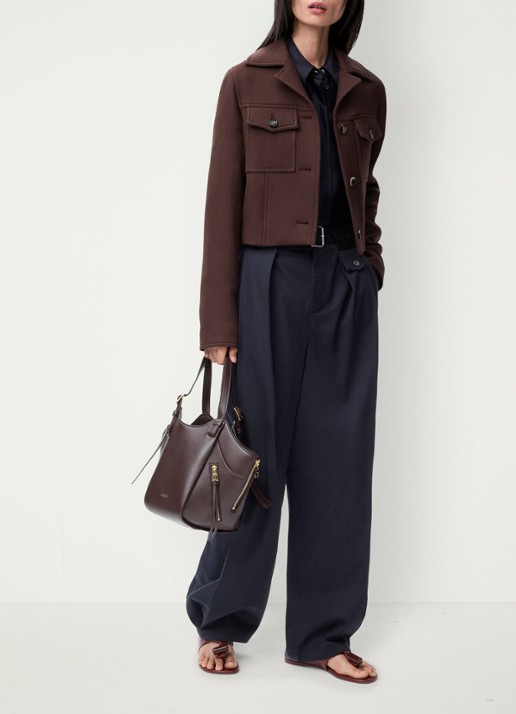 LOEWE Cropped jack in wolblend met klepzakken - voorkant 4 donkerbruin