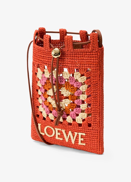 LOEWE Crossbodytas van raffia met logo - voorkant 2 donkeroranje