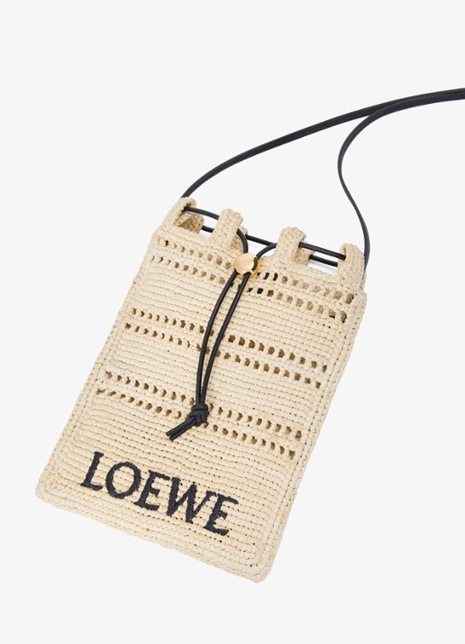 LOEWE Crossbodytas van raffia met logoborduring - detail 4 creme