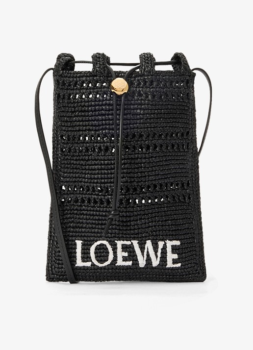 LOEWE Crossbodytas van raffia met logoborduring - detail zwart