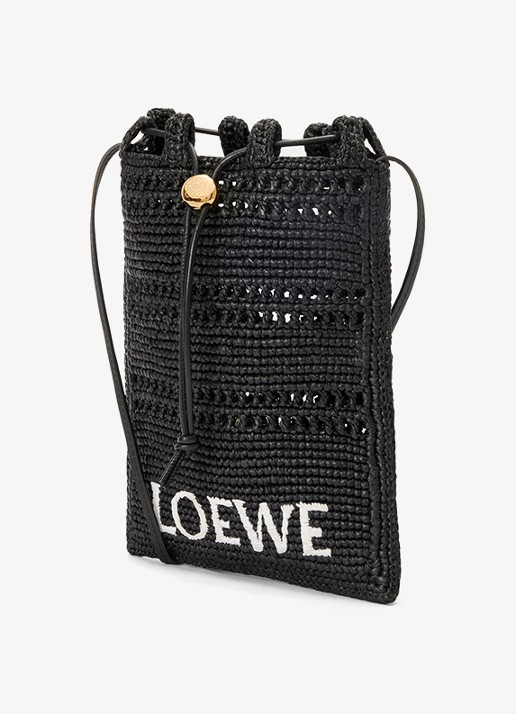 LOEWE Crossbodytas van raffia met logoborduring - detail 2 zwart