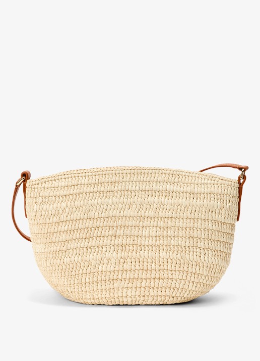 LOEWE Eclipse crossbodytas van raffia met logo - achterkant beige
