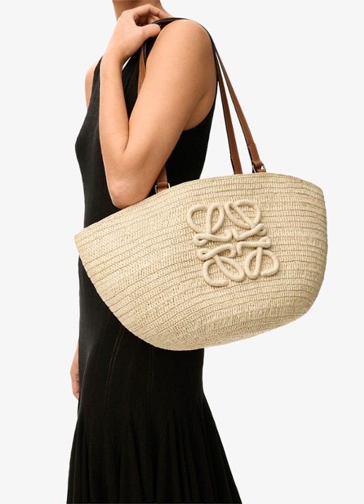 LOEWE Eclipse Medium shopper van raffia met logo - detail 8 beige