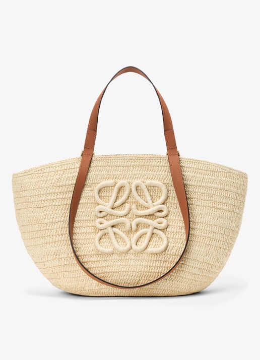 LOEWE Eclipse Medium shopper van raffia met logo - voorkant 2 beige
