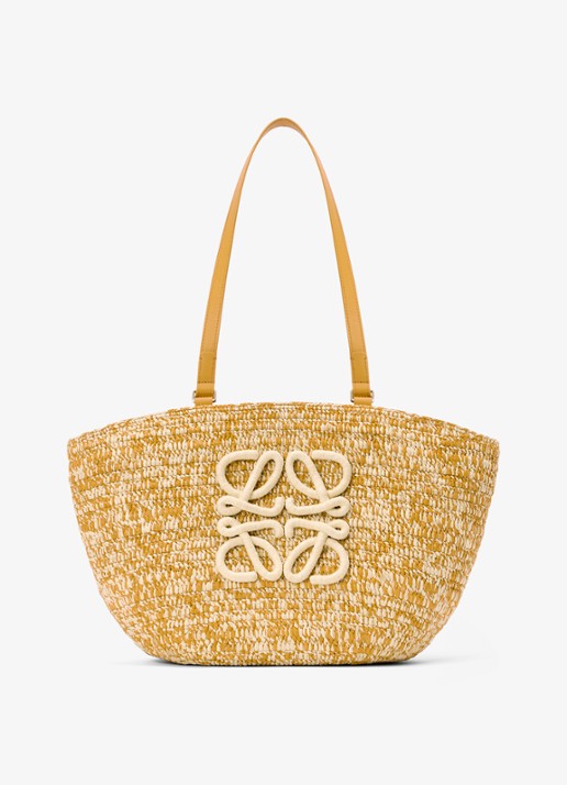 LOEWE Eclipse Medium shopper van raffia met logo - detail 5 mosterd