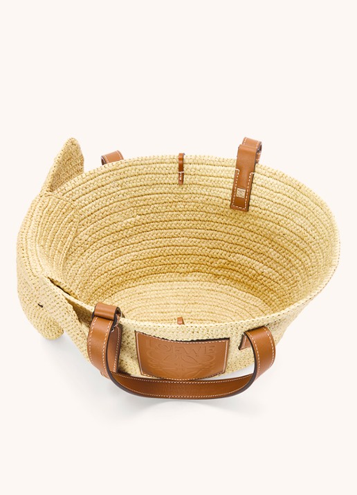 LOEWE Elephant Small handtas van raffia met kalfsleren details - achterkant 2 roestbruin