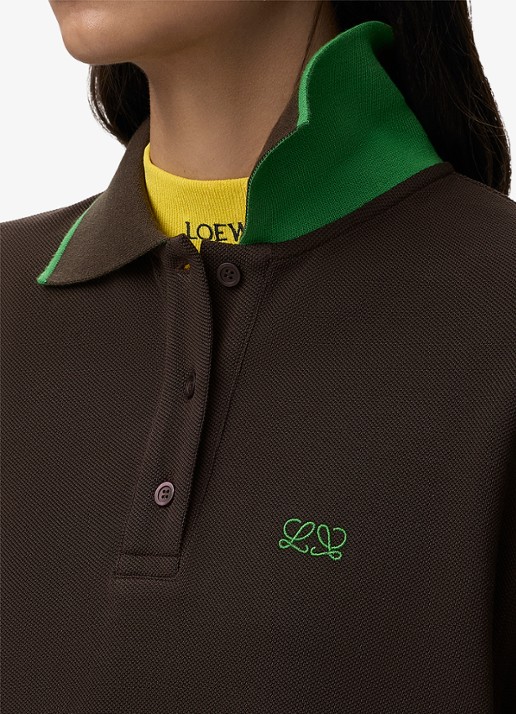 LOEWE Fijngebreid T-shirt met polokraag - detail 3 bruin