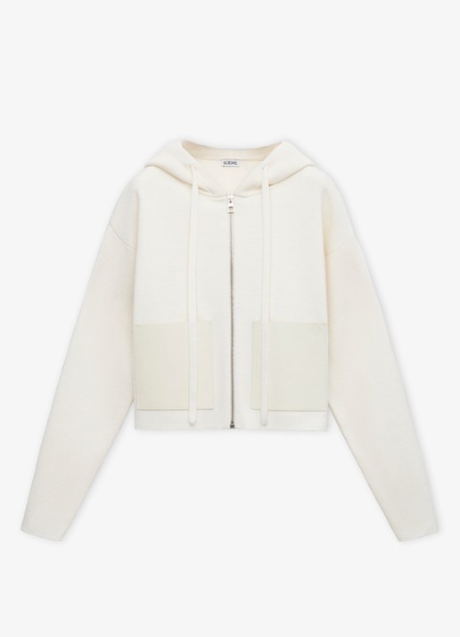 LOEWE Fijngebreid vest van wol met details van leer - voorkant 3 wit