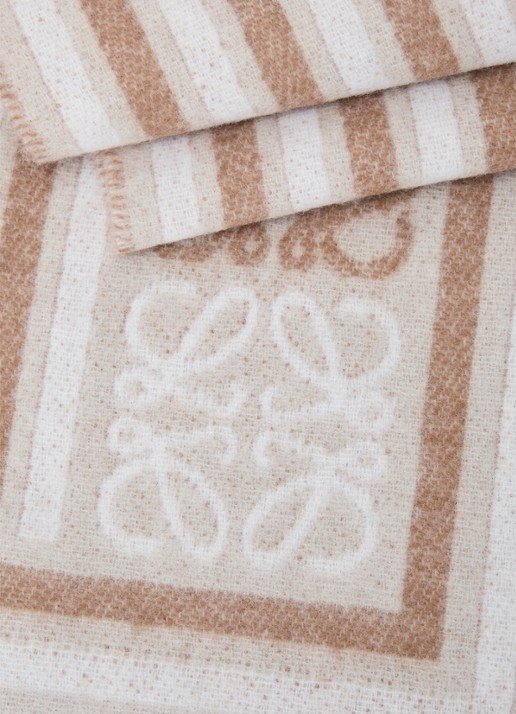 LOEWE Fijngebreide sjaal in kasjmierblend met logo 180 x 30 cm - detail 3 beige