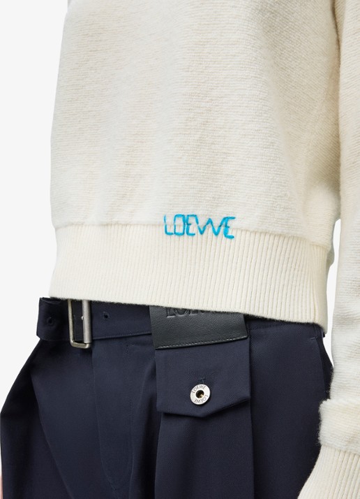 LOEWE Fijngebreide trui van wol met logo - detail 2 gebroken wit