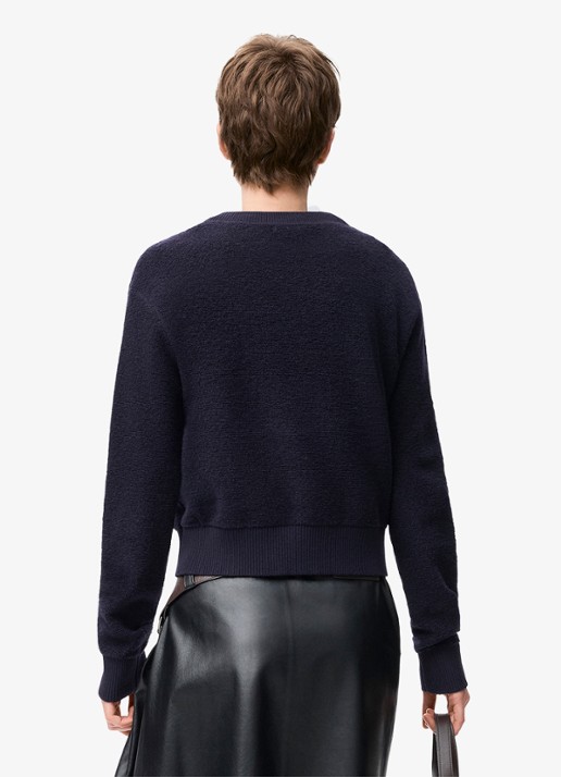 LOEWE Fijngebreide trui van wol met logo - achterkant donkerblauw