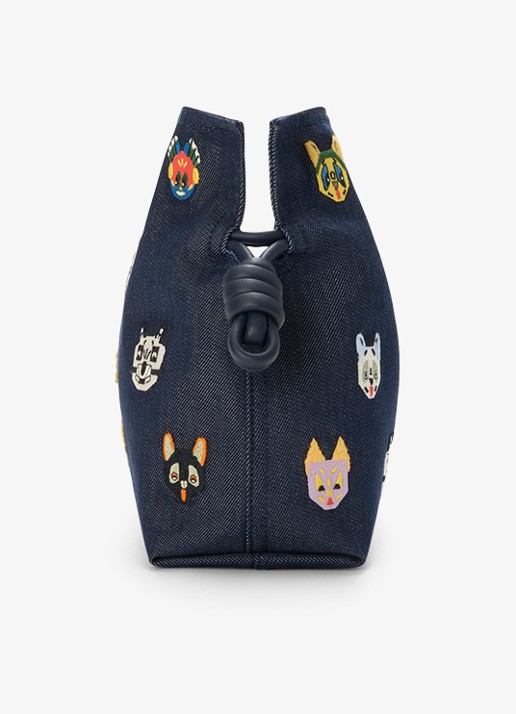 LOEWE Flamenco Cats M clutch van denim met kalfsleren details - detail 3 donkerblauw