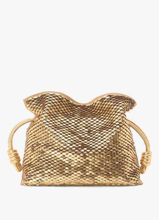 LOEWE Flamenco clutch van leer met metallic finish - voorkant goud