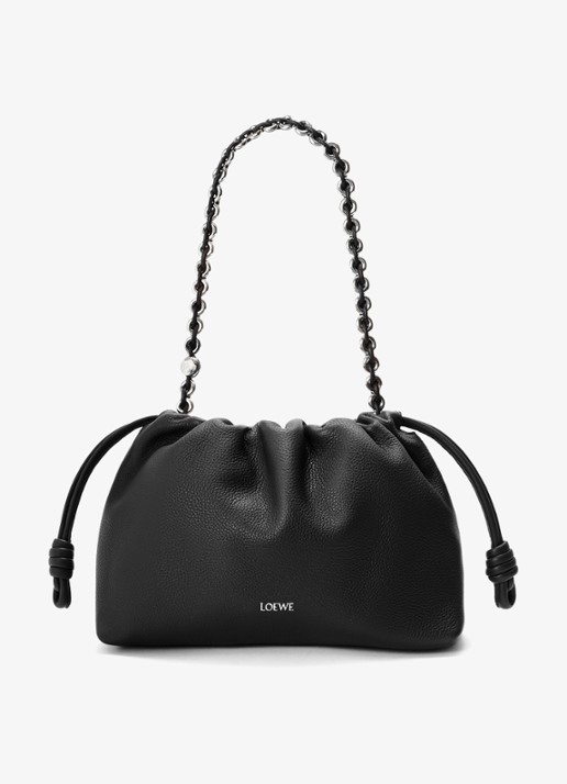 LOEWE Flamenco Medium schoudertas van kalfsleer - voorkant 2 zwart