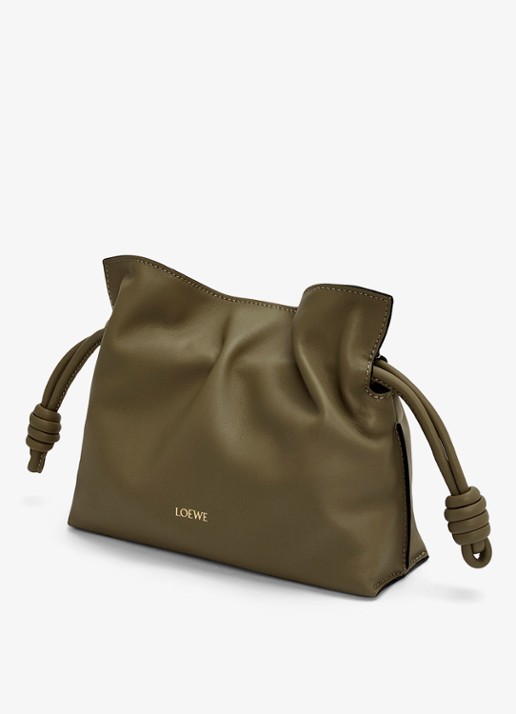 LOEWE Flamenco Mini clutch van kalfsleer - voorkant 7 donkerkhaki