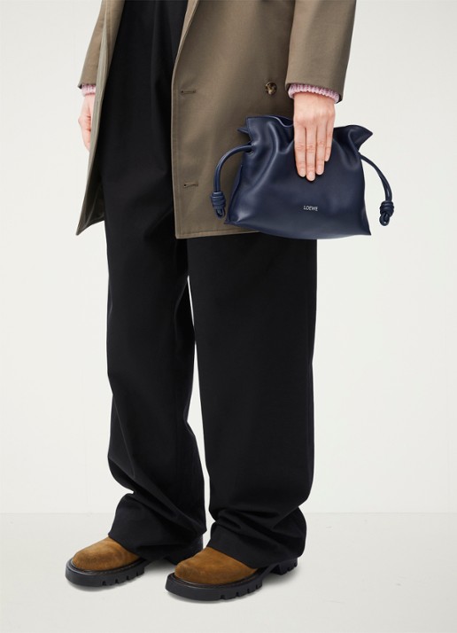 LOEWE Flamenco Mini clutch van kalfsleer - voorkant 8 donkerblauw