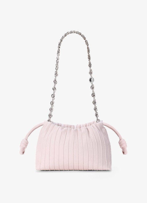 LOEWE Flamenco Pleated Mini schoudertas van kalfsleer - achterkant lichtroze