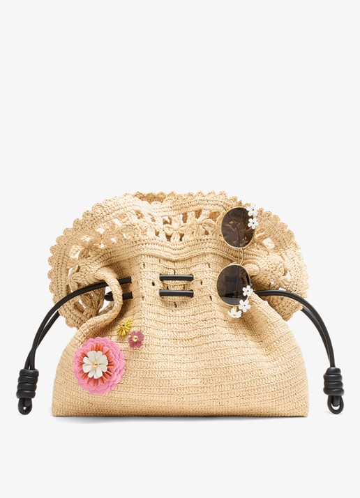 LOEWE Flower tasbedel van kalfsleer - voorkant 2 roze