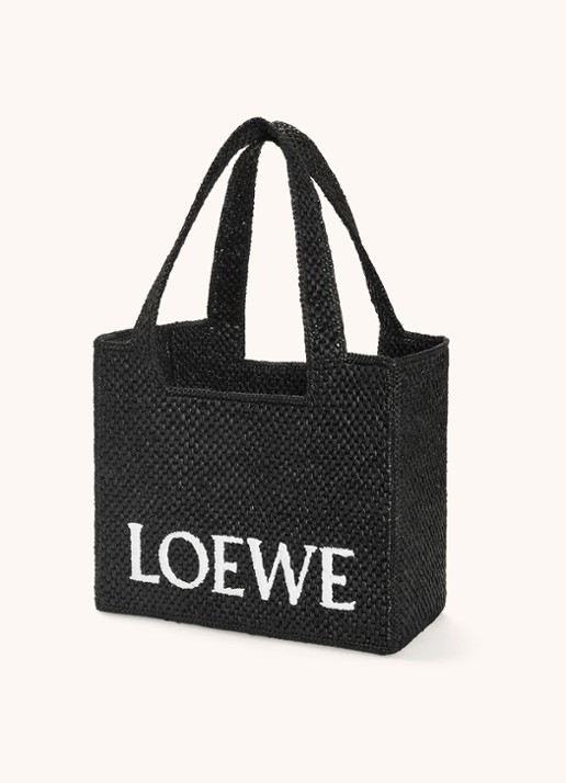 LOEWE Font Medium shopper van raffia met afneembare schouderriem - achterkant 8 zwart