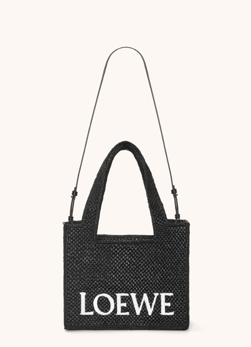 LOEWE Font Medium shopper van raffia met afneembare schouderriem - detail 6 zwart