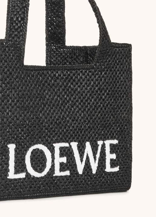 LOEWE Font Medium shopper van raffia met afneembare schouderriem - detail 7 zwart